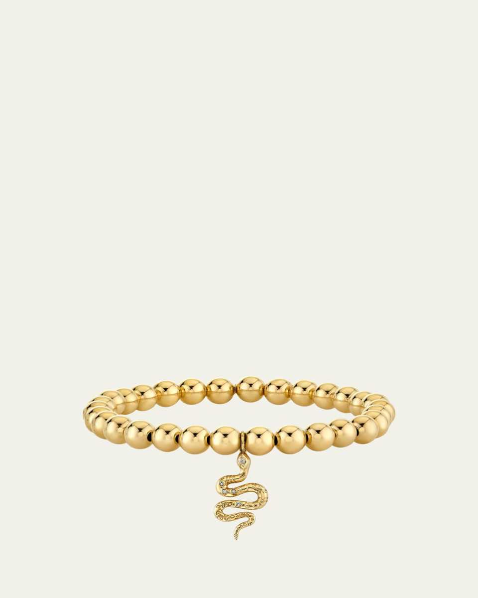14K Yellow Gold Etched Snake Charm Bead Bracelet